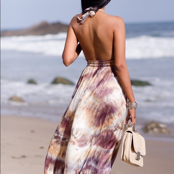 SOLD.Loveshackfancy Halter Neck Silk Tie Dye Dress - Picture 2 of 7
